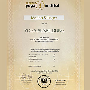 Zertifikat Akshara Yoga Institut - Yoga Ausbildung 